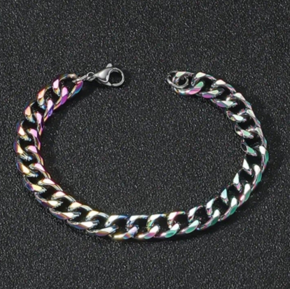New! MEN'S Black Rainbow Stainless Steel Cuban Link Necklace & Bracelet Set. - Picture 5 of 5